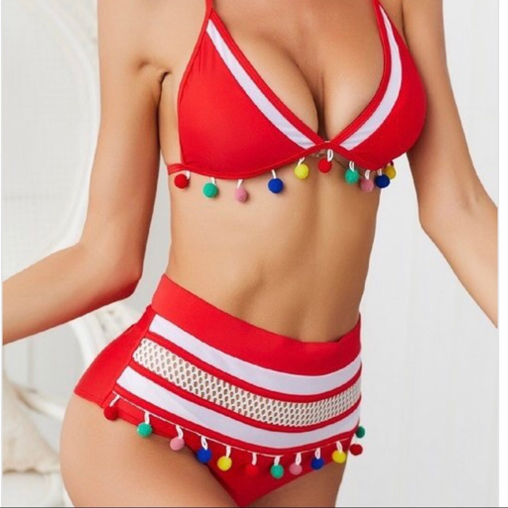 NEW Sexy multicolored tassel bikini in red